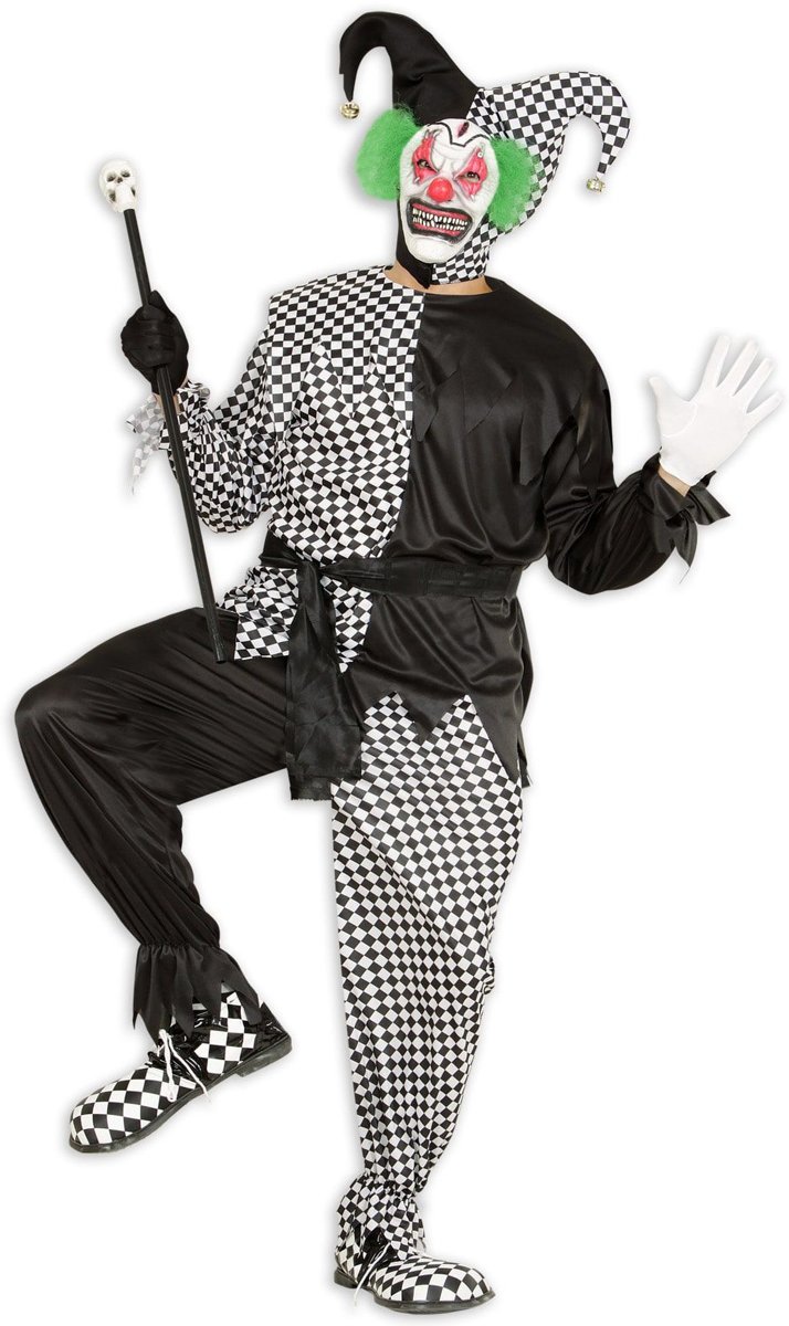 Monster & Griezel Kostuum | Jolige Evil Jester Zwart / Wit | Man | XL | Halloween | Verkleedkleding